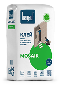 MOSAIK 25кг. Клей белый д/мозаики и прозрачной плитки. Bergauf