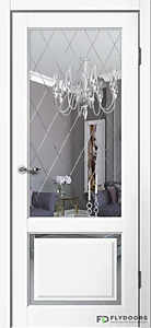 Е03 Белый эмалит 900х2000мм. Полотно ЗЕРКАЛО Решетка Эстетик FLYDOORS